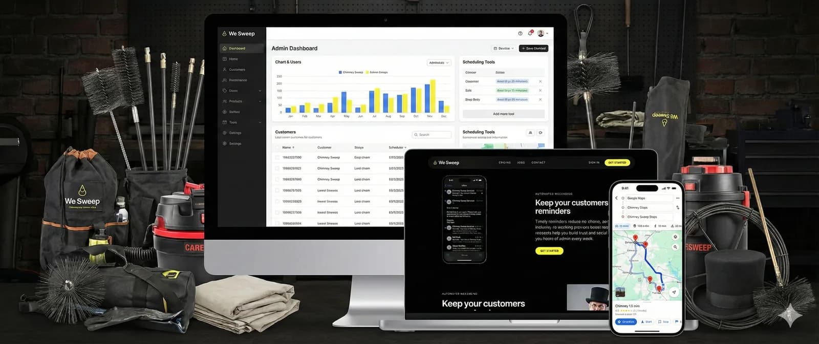 We Sweep product preview across desktop and mobile